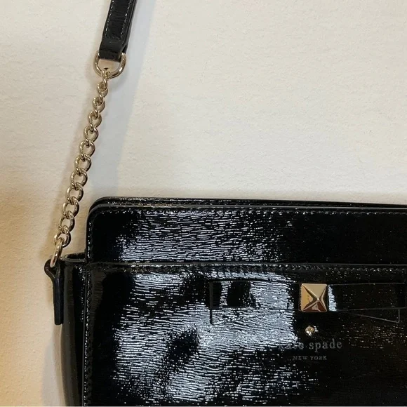 Kate Spade Hancock Park Angelina Crossbody Bag Black Shiny Leather - Picture 5 of 16